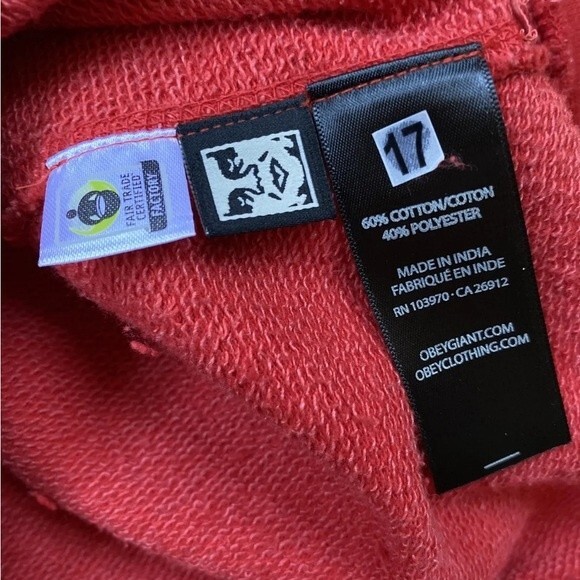 Obey Red Pullover Sweater Women Sweatshirt Long Sleeve Size Small - Picture 9 of 9